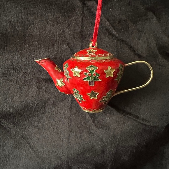 Vintage cloisonné miniature red tea pot ornament - Picture 1 of 6